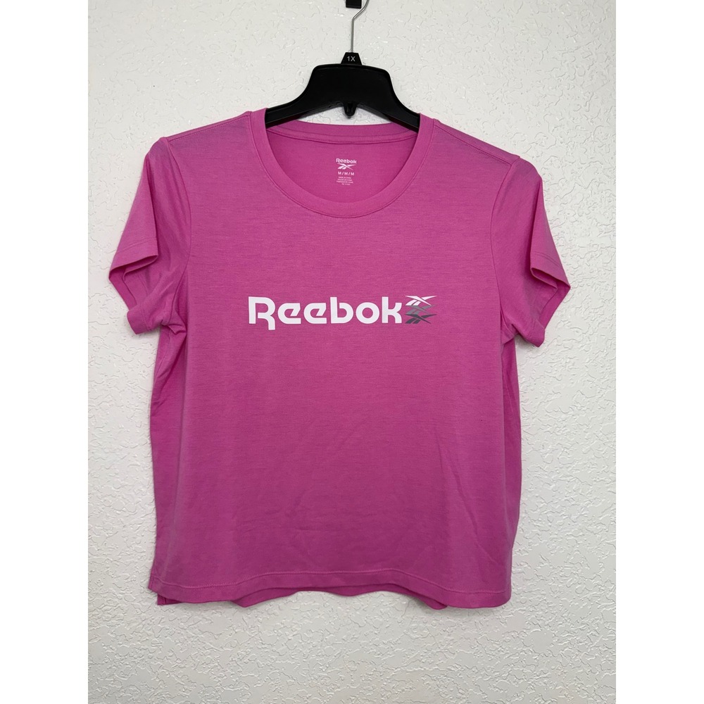 Reebok Womens Pink Short Sleeve Graphic Logo Crew Neck T-Shirt Size Medium